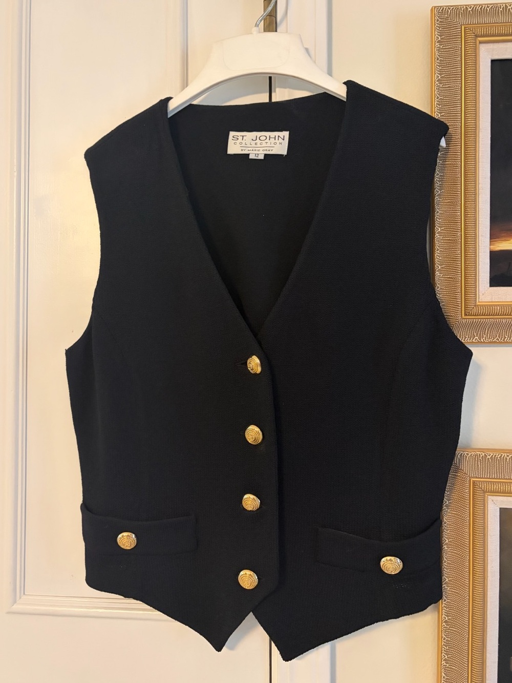 St. John Black Gold-Button Knit Vest